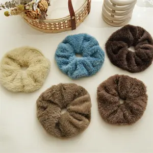 YIYI artificial faux fur plush elastic hair ties winter solid color hair rope faux mink hair scrunchies wholesale