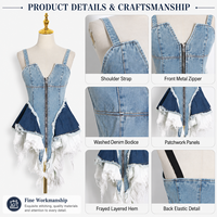 Robe slim sans manches pour femme, en jean, motif uni, avec franges, taille naturelle, imprimé numérique, pour le printemps et l'été
