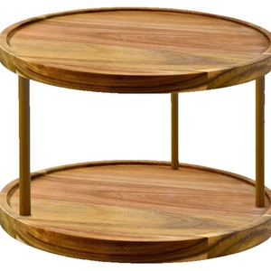 <b>Wooden</b> Round Tray With Two Tiers <b>Varnish</b> Walnut Kitchen Storage Desktop Organizer - Product Image 4