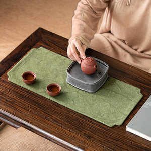 Chinese Retro Tie Dye Canvas Tea Mat Grey Double Sided Waterproof Zen Tea Ceremony Table Runner Place Mat - Product Image 1