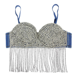 Jeunesse sans fil scène diamant gland Sexy charmante scène danse du ventre jeunes femmes Denim <span class=keywords><strong>Boob</strong></span> bustier tubulaire paillettes décoration naturel - Product Image 4