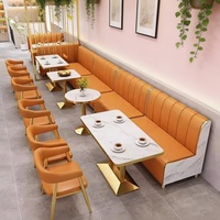 Canapé-banc de restaurant commercial moderne haut de gamme, mobilier de café et d'hôtel, banquette vert pâle, ensemble table et chaises en bois 2 places