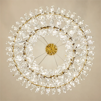Lustre en cristal avec anneau doré, luminaire suspendu LED pour hôtel, salon, salle à manger