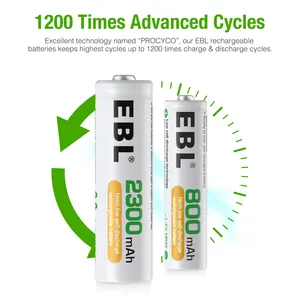 Baterai isi ulang EBL, NIMH AA AAA 2300mAh 800 V baterai isi ulang untuk mainan listrik anak-anak