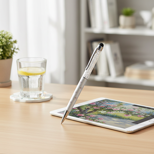 Penna Stilo in Alluminio Bianco con Motivo Floreale - Product Image 3
