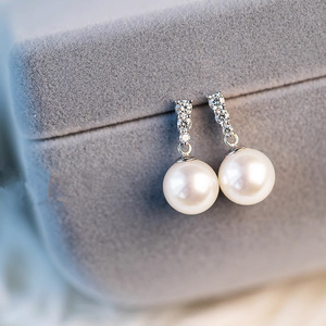 Boucles d'oreilles pendantes en perles Akoya plaquées or blanc, argent 925, perles de culture AAA, bijoux classiques pour femmes, pour mariage - Product Image 3