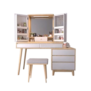 Modern Solid Wood Legs White <strong>Pine</strong> Wood <strong>Dressing</strong> <strong>Table</strong> with Drawer &amp; Stool for Living Room and Bedroom Vanity - Product Image 1