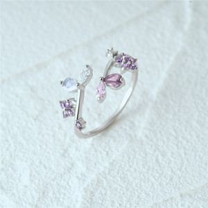 Anillo Abierto de Plata S925 con Circonita Cúbica, Diseño de Flor y Hoja, Estilo Minimalista, para Chicas, Venta al Por Mayor CANNER, Nueva Colección Primavera - Product Image 4