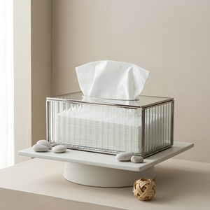 Wholesale Luxury Ribbed Glass Silver Metal Tissue Dispenser <b>Box</b> <b>for</b> Home & Weddings <b>Decoration</b> - Product Image 2