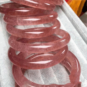 Good Luck Natural Gem Stone Strawberry Pink Jade Bangle braccialetti in cristallo di <span class=keywords><strong>quarzo</strong></span> <span class=keywords><strong>rosa</strong></span> per le donne - Product Image 4