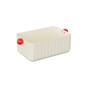 Cream Rectangular Storage Box With Red Handles Desktop Organizer For Office Stationery And Sundries - Product Image 1