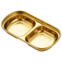 Plat carré multi-compartiments en acier inoxydable 304, style coréen moderne et minimaliste, pour sauces barbecue, design épaissi ; Plat