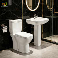 Ensemble Sanitaire de Salle de Bain en Céramique, WC et Lavabo sur Colonne, Toilettes Deux Pièces, Combinaison pour Grossiste