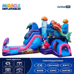 Château gonflable sur le thème de <span class=keywords><strong>la</strong></span> sirène <span class=keywords><strong>sous</strong></span> <span class=keywords><strong>la</strong></span> mer avec toboggan, en PVC durable, pour les anniversaires des filles, location commerciale - Product Image 1