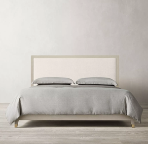 Lit en bois massif de style américain RH personnalisé Rhoohill, chambre à coucher moderne, cuir gaufré shagreen, lit queen-size en lin fait à la main pour hôtel - Product Image 1