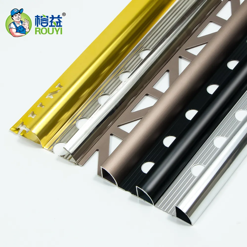Striscia angolare per bordi decorativi in metallo a forma di R da 12mm spazzolato nero opaco argento brillante oro bordo per piastrelle in alluminio