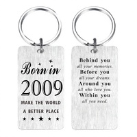 Llavero Rectangular de Acero Inoxidable Personalizable Moderno Unisex para Adolescentes, Niñas y Niños, Regalo de Cumpleaños Número 17 - 2007