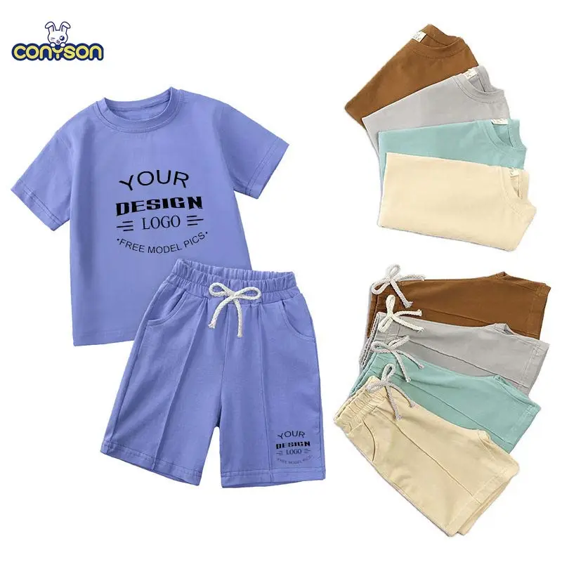 conyson wholesale custom kids summer clothes set baby toddler boy tracksuits casual girl fashion set blanks children clothing