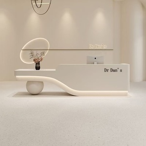 Functional <b>Reception</b> Desk with Built-in LED Light & Storage Drawers for Office - Product Image 6
