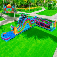 Parcours d'obstacles gonflable sur mesure 2026 avec toboggan aquatique et piscine, en PVC 0,55 mm, aire de jeux extérieure pour enfants et location événementielle
