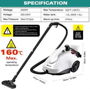 Nettoyeur vapeur portable multifonctionnel pour la maison en acier inoxydable, puissance 1800W, haute pression 5 bars, pour canapé - Product Image 4