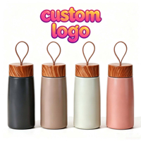 Botol Vakum Mini 280ml, Botol Air Stainless Steel 304 dengan Tutup Motif Kayu, Mug Kopi Terisolasi Portabel, Hadiah Perjalanan
