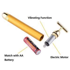 カスタムロゴ24Kゴールドエネルギー美容バーフェイシャルマッサージハンドヘルドローラーT字型皮膚リフティングケア電気しわ除去 - Product Image 3