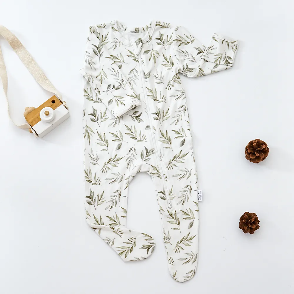 Pelele de manga larga para bebé con cremallera bidireccional de bambú personalizado, pijama para pie, ropa de bebé, pijama para bebé recién nacido