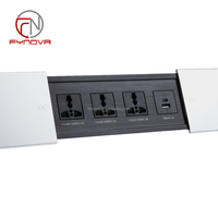 Caja de Enchufes para Mesa de Conferencias con Tapa Deslizante Doble, 3 Enchufes Universales, USB Tipo C y Cable Tailandés para Escritorio de Oficina