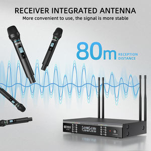 Microphone sans fil UHF Debra Audio UX-400 4 canaux, micro portable pour scène, karaoké, système de fréquence automatique tout métal - Product Image 2