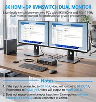 SYONG HDMI KVM Switch voor 2 monitoren, 2 desktopcomputers, 8K Dual Monitor, HDMI+DP 2IN 2 OUT USB 3.0 KVM Switcher