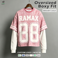 Baumwoll-Doppellagiges Langarm-T-Shirt für Herren Vintage Gewaschen Distressed Rohe Kanten Grafik-T-Shirt OEM ODM Individuelles Logo Streetwear