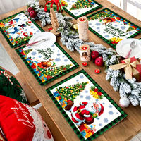 Ensemble de napperons de Noël Jo Sun, motif à carreaux en lin, style américain, résistant aux taches, isolant thermique