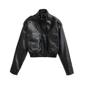 ZATRHMBM 2025 automne/<span class=keywords><strong>hiver</strong></span> nouvelle mode féminine Style européen et américain Faux cuir col montant pilote <span class=keywords><strong>veste</strong></span> en cuir <span class=keywords><strong>courte</strong></span> - Product Image 1
