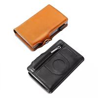 Dompet Pria Unisex Kulit Crazy Horse RFID Slim Minimalis Pop Smart Wallet Bukaan Terbuka Casing Aluminium Tempat Kartu Pendek Pelindung