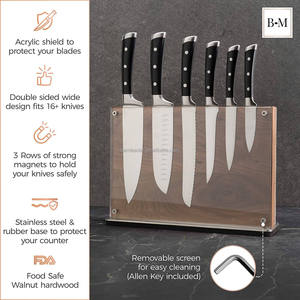 <span class=keywords><strong>Portacoltelli</strong></span> Magnetico Premium in Bambù e Acrilico, Doppio Lato con Forte Magnete per Organizzazione su Piano di Lavoro in Cucina - Product Image 2