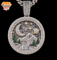 Pendentif personnalisé en argent sterling S925 avec moissanite, motif montagne, étoile, lune, planète, pendentif personnalisé scénique et brillant