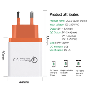 OEM ODM US EU UK Wall Travel QC 3,0 Adaptador 3 USB 18W Puertos Cargador Enchufe Cargador <span class=keywords><strong>de</strong></span> carga rápida para <span class=keywords><strong>iPhone</strong></span> para Samsung - Product Image 2