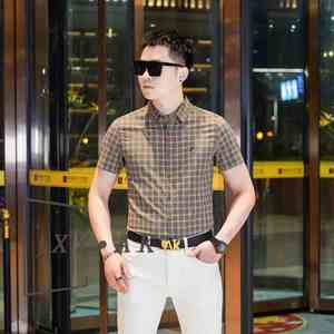 Chemise à carreaux formelle pour hommes à bas prix Vente en gros Colorblock Manches courtes <span class=keywords><strong>Travail</strong></span> décontracté Designer Col montant Chemise à séchage rapide - Product Image 2