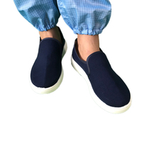 Sepatu Kanvas Anti-Slip, Dapat Dicuci, Dapat Digunakan Kembali, Sol PU, Biru Tua Putih, Anti-Statis ESD untuk Wanita dan Pria