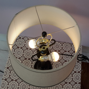 Modern Black Crack Finish LED Desk <strong>Lamp</strong> Electric Power Outlet New Style <strong>Drum</strong> Table <strong>Lamp</strong> Hotel Living Room Fabric Metal <strong>Shade</strong> - Product Image 6