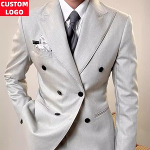 Costume <span class=keywords><strong>homme</strong></span> 2 pièces sur mesure style italien, revers pointus, double boutonnage, <span class=keywords><strong>tenue</strong></span> formelle élégante - Product Image 1