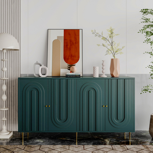 Modern Green Lacquered 4 Door Wooden Cabinet Sideboard <b>Buffet</b> <b>Server</b> Storage Cabinet For Living Room Entryway - Product Image 2