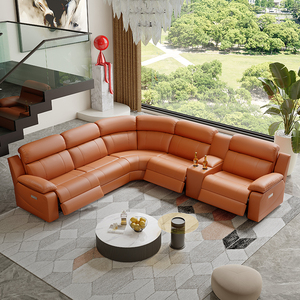 Ensemble de canapés inclinables modulaires en cuir personnalisés de luxe sièges de cinéma maison confortables meubles d'angle de salon modernes en bois - Product Image 3