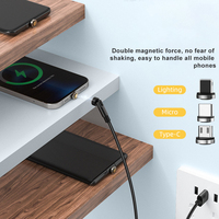 Adaptor Pengisian Cepat Magnetik Tipe-C Micro USB Kabel Data Rotasi 540 Derajat 60W 3A Kabel USB Magnetik