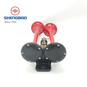 แตรลมคู่ Shengbao ทำจากโลหะผสมสังกะสีสีแดง 12V 24V แตรไฟฟ้าสำหรับรถบรรทุกและรถยนต์ สำหรับการติดตั้งเพิ่มเติมและอัปเกรด - Product Image 2