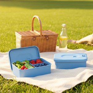 Lonchera Infantil de Silicona Rectangular con Tapa y 3 Compartimentos, Lonchera Bento Hermética de 800 ml y Contenedor de Frescura para el Desayuno - Product Image 1
