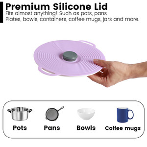 Couvercle de <span class=keywords><strong>pot</strong></span> ménager <span class=keywords><strong>rond</strong></span> résistant à la chaleur scellant le couvercle anti-éclaboussures de micro-ondes en silicone avec poignée - Product Image 6