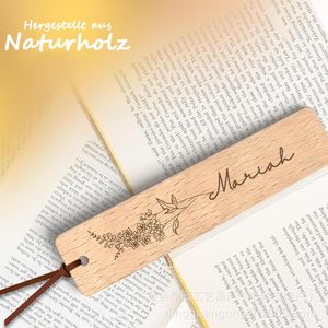 Wooden <b>Bookmark</b> Laser Engraved Floral Pattern Personalized Name Book Marker <b>Gift</b> For Reading - Product Image 1