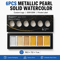 Peintures aquarelles métalliques Giorgione personnalisées 6 couleurs pour papier et toile, emballage en boîte, aquarelle solide